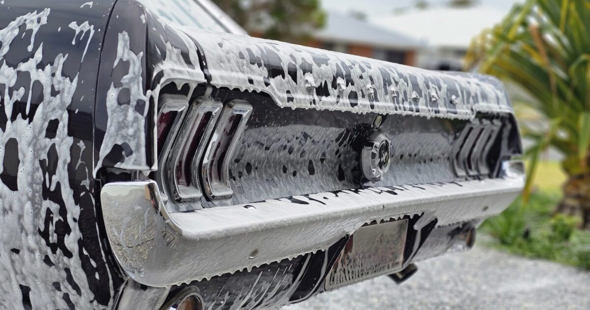 Ford Mustang exterior wash with foam